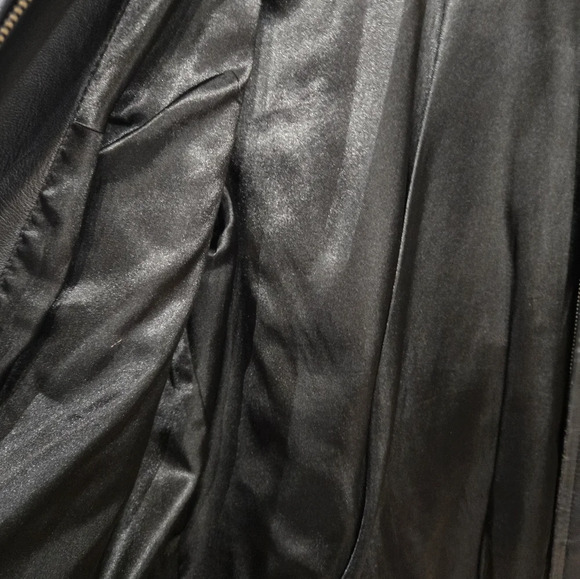 Vintage Black Leather Collared Coat Large - Picture 4 of 5